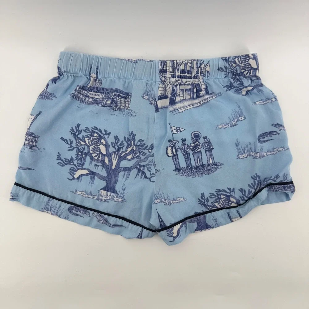Katie Kime Pajama Set Women XXS Blue New Orleans Toile Short Sleeve Cotton Modal